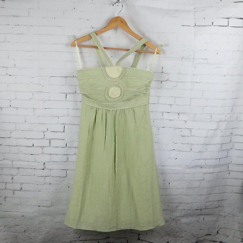 BCBGIRLS PISTACHIO GREEN FIT AND FLARE MIDI DRESS SIZE XS